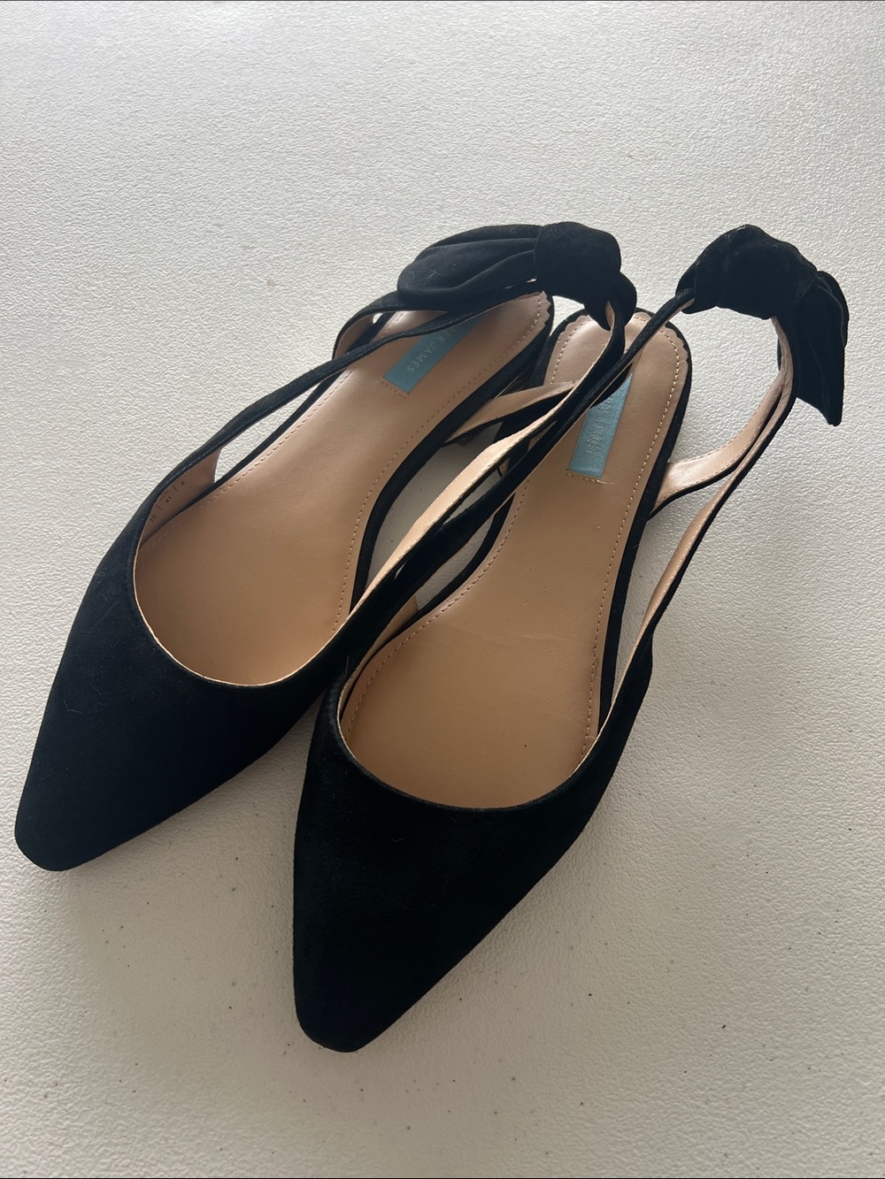 Draper James Black Pointed Toe Slingback Flats with Bow Accent